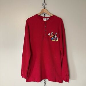 Vintage Disney Thermal Henley Long Sleeve Shirt Large